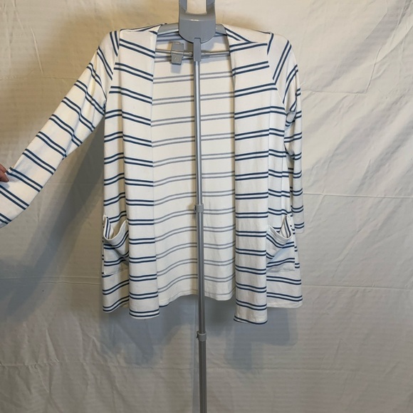 LuLaRoe White and Navy Striped Open Cardigan - Picture 2 of 5